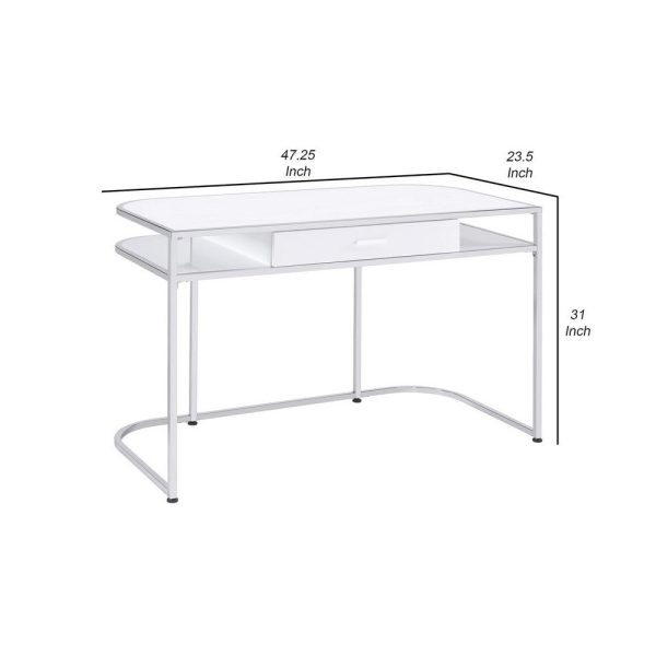 Writing Desk with 1 Drawer and 2 Compartments, White and Chrome By Casagear Home Online Sale - Image 5