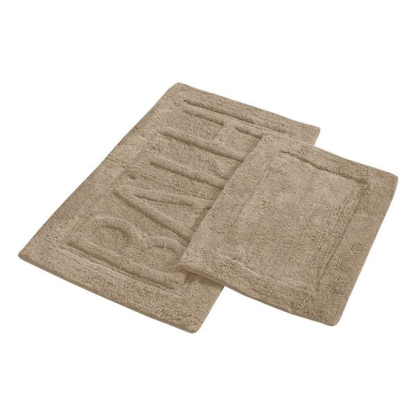Veria 2 Piece Bath Mat with BATH Sculpted Details, The Urban Port, Beige By Casagear Home Sale