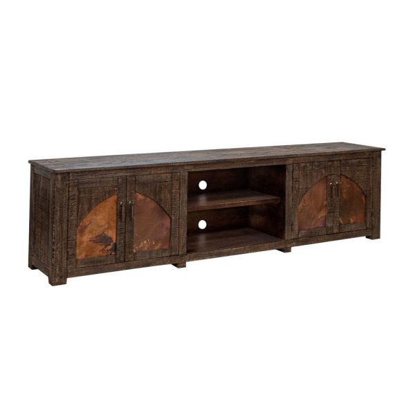 Berry  93 Inch TV Media Entertainment Console, 4 Doors 3 Shelves, Brown By Casagear Home Fashion - Image 2