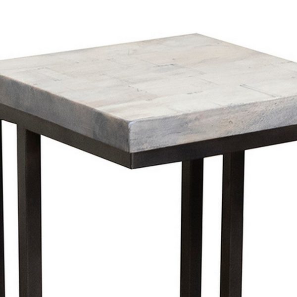 Tina Side End Table, Square White 15 Inch Wood Top, C Shape, Black Metal By Casagear Home Online - Image 4