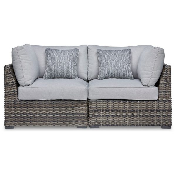 Ashley Saki 34  Outdoor Corner Chair Set of 2, 4 Pillows, Gray Cheap - Image 4