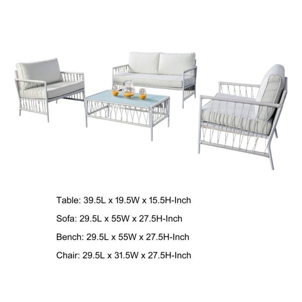 Hema 4 Piece Patio Set with 2 Chairs, Table, and Sofa, White Fabric, Metal By Casagear Home For Cheap - Image 5