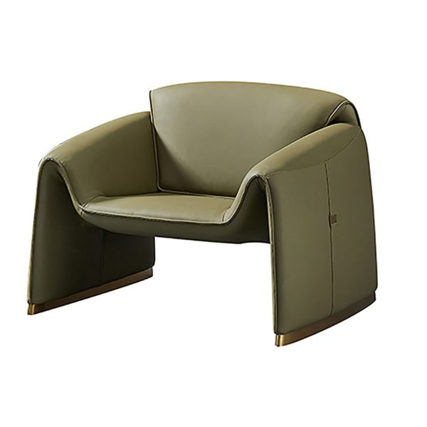 Hei 38 Inch Accent Chair, Green Real Leather Upholstery, Gold Metal Finish By Casagear Home Supply - Image 4