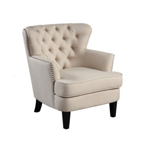 35 Inch Accent Chair, Beige Tufted Fabric Upholstery, Black Wood Legs By Casagear Home Online now - Image 2