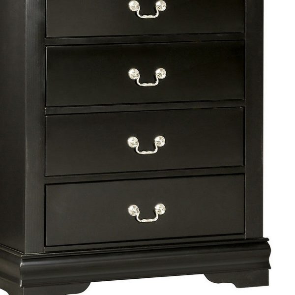 Ryla Tall Dresser Chest, 5 Drawers, Nickel Metal Handles, Black Solid Wood By Casagear Home Online Sale - Image 4