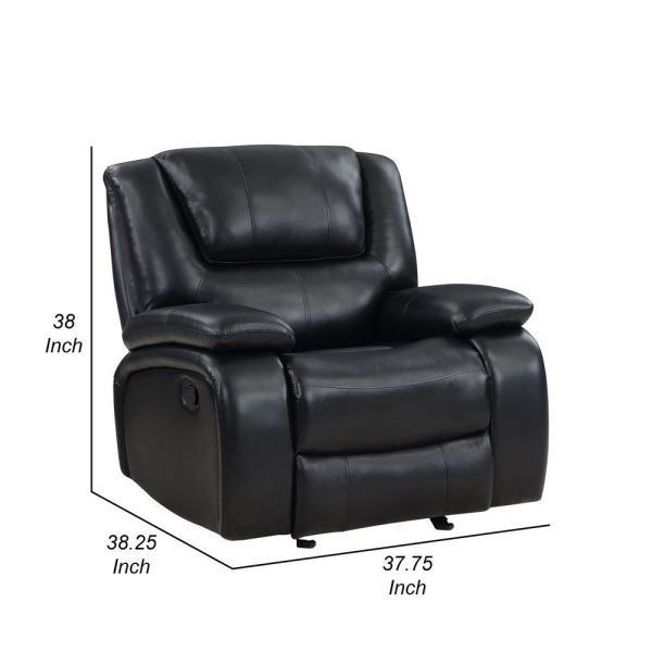 Mila Manual Glider Recliner Chair, Black Faux Leather, Pillow Top Arms By Casagear Home Online now - Image 5