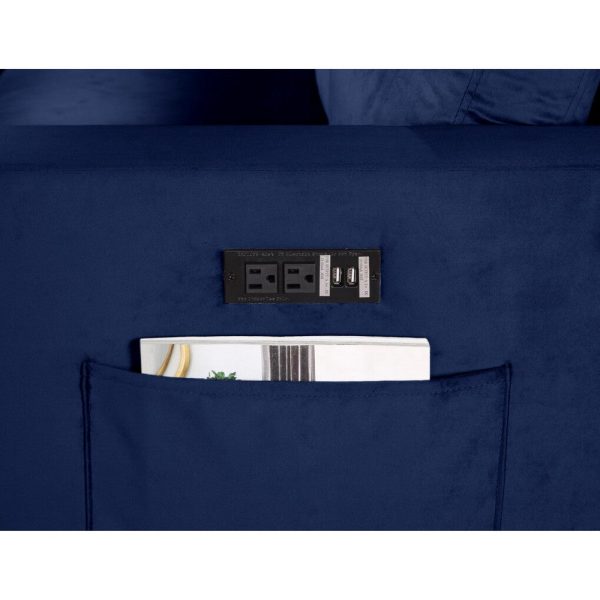 Ifo 84 Inch Sofa with Reversible Chaise Ottoman, USB, Navy Blue Velvet By Casagear Home Sale - Image 3